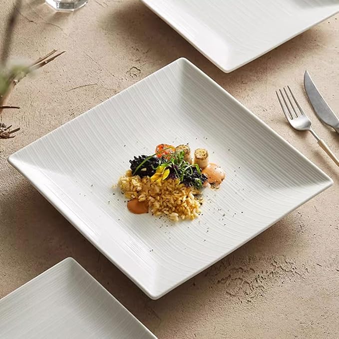 SONGCHAO Party Supplies White Porcelain Square Dinner Plate Home Kitchen Salad Plate Restaurant Western Food Plate Appetizer Plate Party Plates (Color : 8.2in)