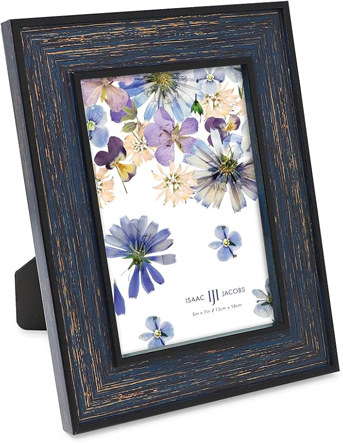 Isaac Jacobs 5x7 Navy w/Gold (Vertical & Horizontal) Double Border Picture Frame w/Black Fabric Easel, Wall-Mountable, Made for Tabletop & Gallery, Home or Office (5x7, Navy W/Gold)