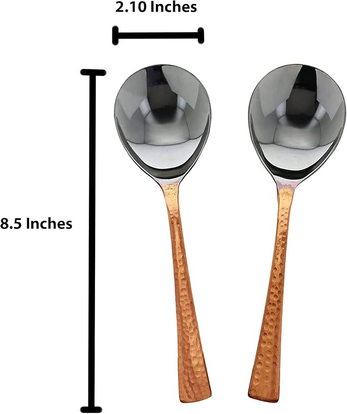 Rastogi Handicrafts Indian Handmade Stainless Steel & Copper Serving Spoon - Genuine Copper Dinnerware Serving Pieces Set of 2