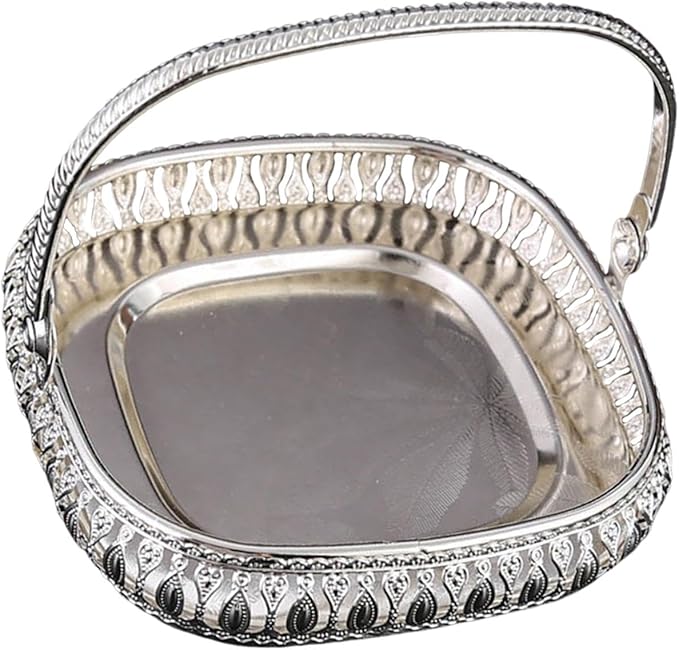 Retro Square Fruit Tray with Handle, Candy Serving Plate, Dry Nut Dish, Snack Dessert Storage Plate, Decorative Fruit Bowl for Parties, Family Gatherings, Bars and Cafes