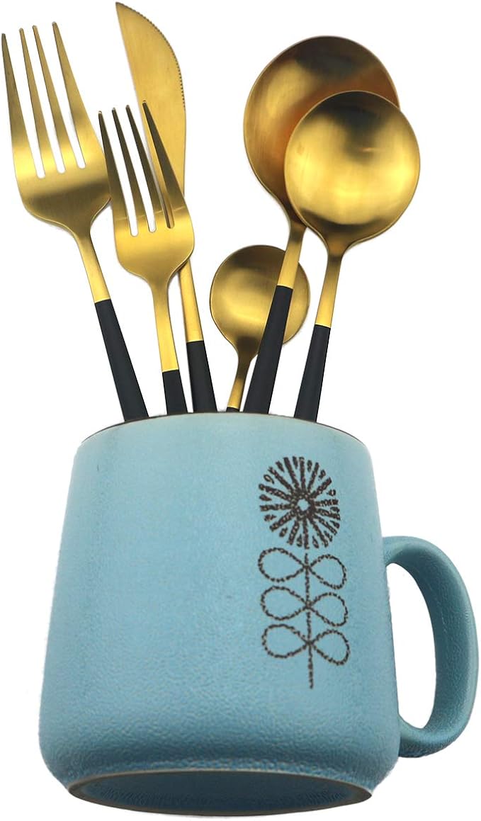 40-Pieces Silverware Set, Flatware Sets Satin Finish, 304 Stainless Steel Utensils Dishwasher Safe Service for 8, Include Dinner Knife/Fork/Spoon Dinnerware Sets (Matte Black Gold)