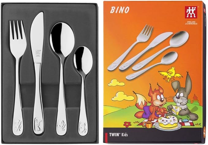 ZWILLING Children's Cutlery Set, 4 pcs., for Children from 3 Years, 18/10 Stainless Steel, Bino, 15 x 10 x 2 cm, Silver