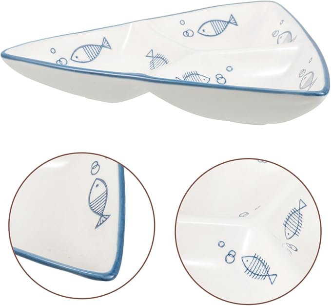 Japanese Style Ceramic Plate Compartment Snack Plate Fish Shape Breakfast Divided Dish