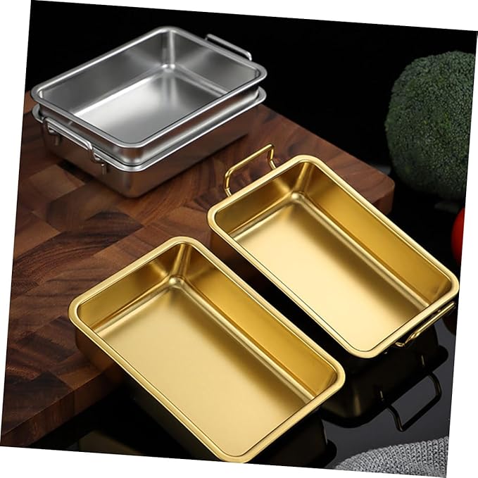 OUNONA Stainless Steel Food Serving Tray Handles Flat Bottom Silver Easy to Clean Kitchenware