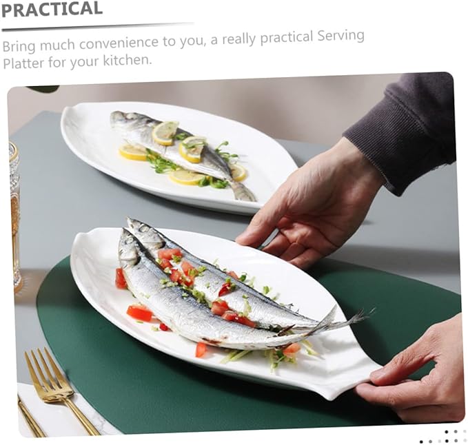 ABOOFAN Ceramic Steamed Fish Plate Serving Dish for Home Use Food Plate for Desserts Appetizers and Family Gatherings Easy to Clean for Parties and Events