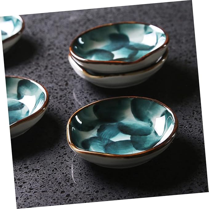 Happyyami 2pcs Hand-painted Ceramic Disc Snack Tray for Boys and Girls Serving Platter Appetizer Plate Condiment Tray