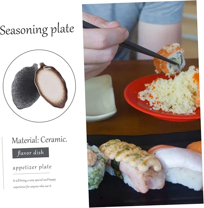 Ciieeo 2pcs Ceramic Snack Dish Creative Food Serving Plates Japanese Vintage Banana Leaf Design Versatile for Sauces Appetizers and Dips Unique Housewarming