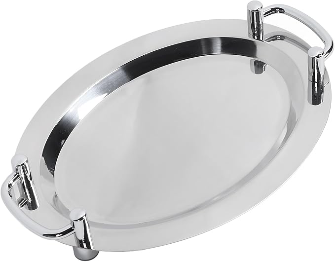 Serving Tray, Bright Mirror Finish Stainless Steel Buffet Plate, Serving Platters with Ergonomic Handle for Banquet Halls, Wedding Receptions (Egg Shape (Length 39cm/15.35in))