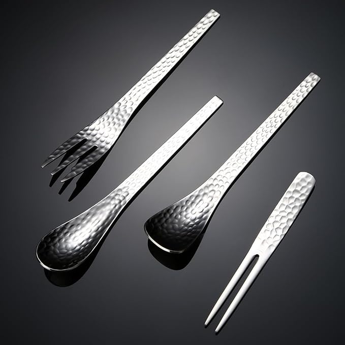 Stainless Steel Flatware serving set,Home Kitchen Eating Tableware Set,Dishwasher Safe,For Home Kitchen Restaurant Hote 1/4/6/8/10/12 Pieces 304 Stainless Steel Dessert Fork Ice Cream Fork Hammered Ca