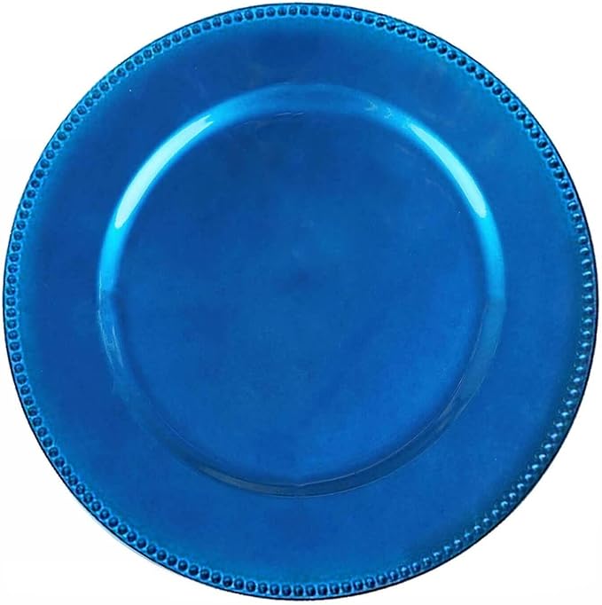 13" Charger Plates -Set of 12 - Acrylic Royal Blue Round Beaded Disposable Chargers, Ideal for Dinner Party Wedding Bulk Events Tabletop Decoration