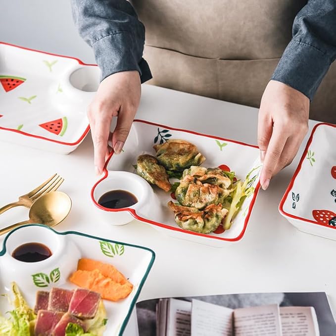 Multi Purpose Appetizer Ceramic Tray Vinegar Bowl Elegant Sushi Cookie Serving Dishes Dipping Sauce Plate for Dumplings French Fries Snacks Homes Restaurants Design Sense Souvenirs