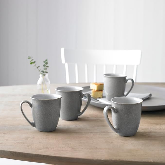 Denby - Elements 8 Piece Dinner Set For 2 - Light Grey, Dishwasher, Microwave Safe, Oven Proof Plate & Bowl Set - 4 x Lunch Plates, Dinner Plates, Cereal Bowls & Coffee Mugs - Chip Resistant Tableware