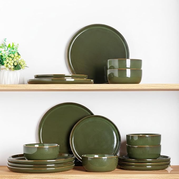 AmorArc Stoneware Dinnerware Sets,Round Reactive Glaze Ceramic Plates and Bowls Set,Highly Scrath Resistant | Dishwasher & Microwave Safe Dishes,Service for 6 (18pc)