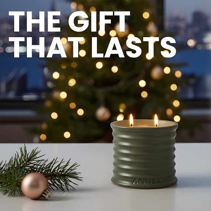 Scented Luxury Candles in Handmade Ceramic Jars, Soy Wax | Woody Wood โ Oud & Agarwood, Large Candle | Non Toxic, 2 Wicks, Reusable Big Olive Green Jar | Natural Spring Aromatherapy for Women & Men