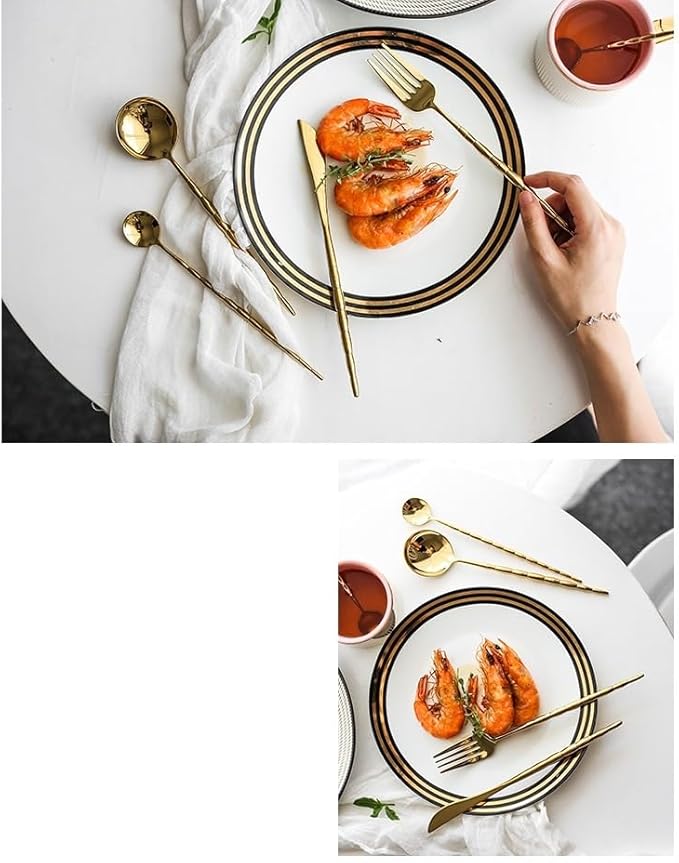 Stainless Steel Flatware serving set,Home Kitchen Eating Tableware Set,Dishwasher Safe,For Home Kitchen Restaurant Hote 5/20/30/40/50/60 Pieces Portuguese Retro Rose Gold 304 Stainless Steel Cutlery S