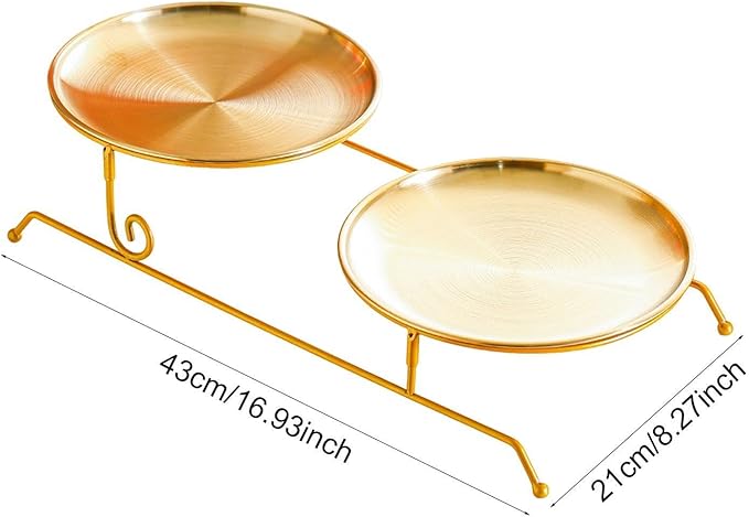 Fruit Tray, Tiered Serving Tray, Snack Tray, Plate Holder Made of Stainless Steel and Iron with an Elegant Two-Tiered Structure and Practical Design F, Gold