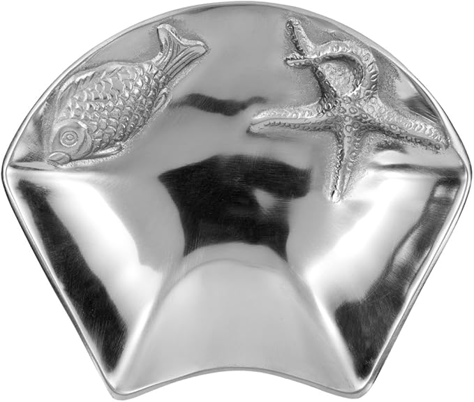 Animal World - Starfish and Fish Textured Small Aluminum Dish - Silver