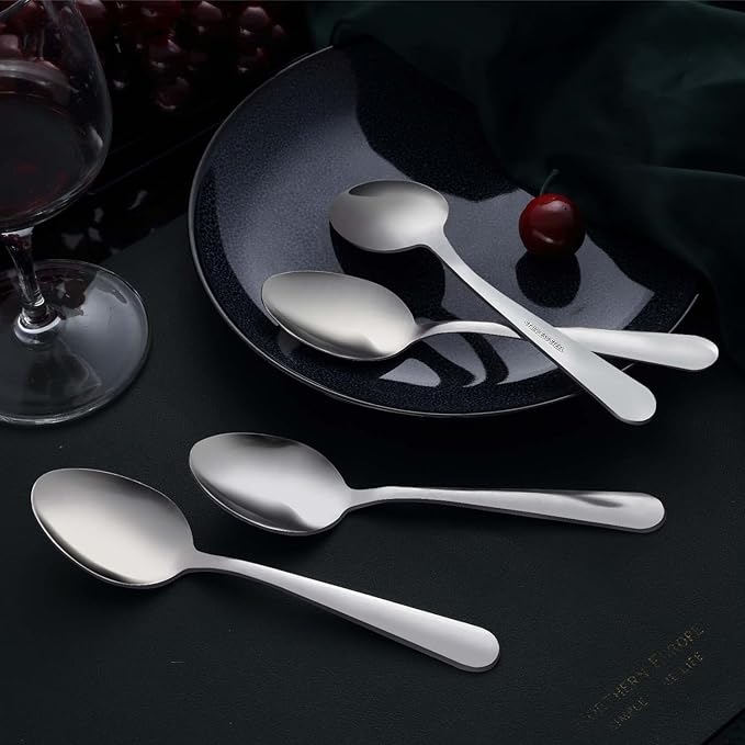 Unokit Spoons Silverware Set - 36-Piece (6.7 inch) Stainless Steel Dinner Dessert Spoons, Tablespoon, Silverware Spoons Only for Home, Kitchen or Restaurant - Mirror Polished, Dishwasher Safe