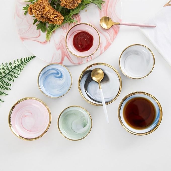 FAREWELL Dipping Bowls Patterned Ceramic Soy Sauce Soaking Bowl Appetizer Plate Side Dish Condiment Dipping Dish Appetizer Bowls (Color : A)