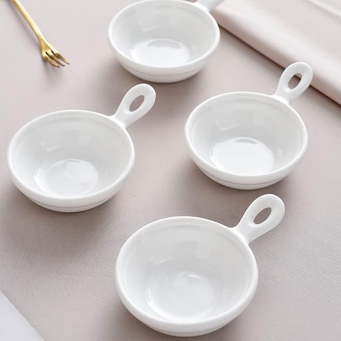 PRETYZOOM 4pcs Tray Handle Seasoning Sauce Plates Ceramics Dishes for Dipping Glazed for Easy Cleaning