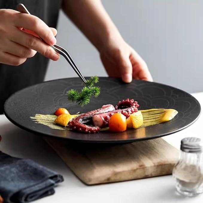 SONGCHAO Party Supplies Black Western Steak Plate Home Kitchen Ceramic Tableware Restaurant Flat Plate Dessert Plate Appetizer Plate Party Plates (Color : 21cm)