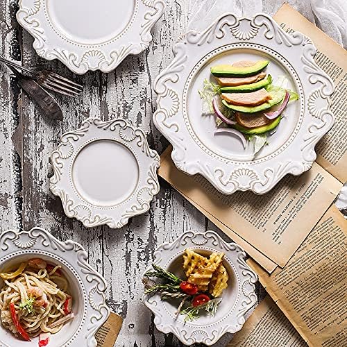 Cutlery Set Retro Ceramic Tableware Dishes Set European Relief Western Dinnerware Dish Salad Bowl Soup Noodles Bowl Dinnerware Series (Color : Blue Size : Style4) (Blue Style4) (White Style2)