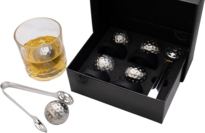 Stainless Steel Golf Ball Whiskey Chillers β Reusable Non-Diluting Ice Cubes for Whiskey, Cocktails & Wine β Set of 4