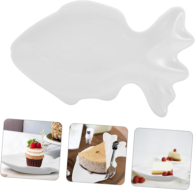 OUNONA Fish Shaped Ceramic Sushi Plate Small Appetizer Serving Bowl White for Dipping Snacks