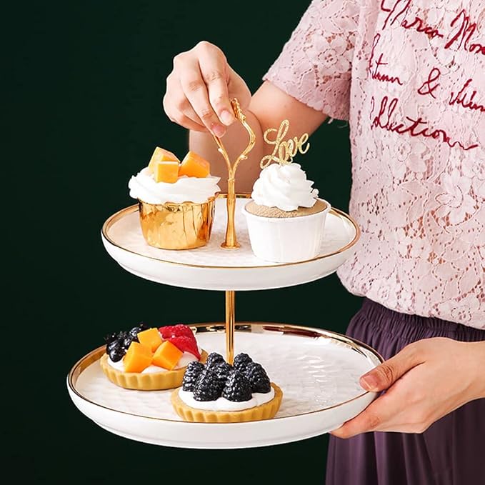 3 Tier Round Porcelain Tiered Cupcake Stand, Tiered Serving Stand, Dessert Stand, Serving Tray Platter for Tea Party, Wedding and Birthday (Green)