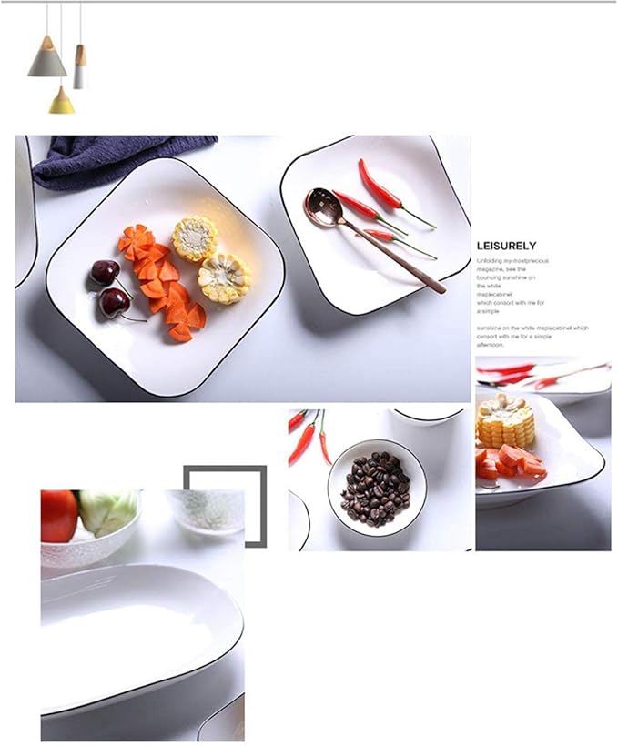 16 Pieces White Black Line Ceramic Tableware Dinner Set,