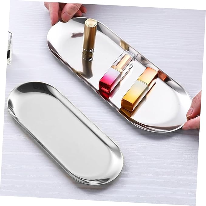 Garneck 2pcs Polished Stainless Steel Trays Serve As Decorative Serving Trays Jewelry Display and Food Storage for Kitchen Tabletop
