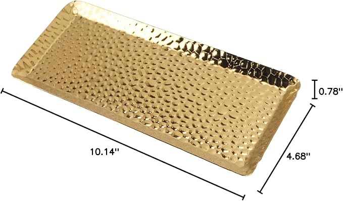 Metallic Towel Serving Tray Hammered Stainless Steel Dishwasher Safe Plate for Home Restaurant 25x11cm (Gold)