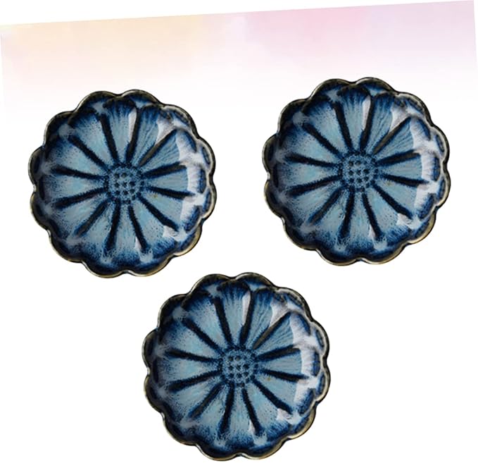 Veemoon Sunflower Shaped Seasoning Plates Dish Bowl Set of 3 Japanese Ceramic Plate for Dipping