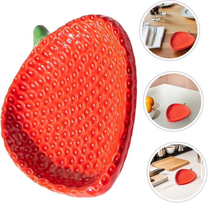 Unomor Strawberry Shaped Ceramic Plate Artistic Snack Platter for Sushi Pastry and Appetizers Compact Porcelain Tray for Home and Outdoor Dining Easy to Clean and Stylish Design
