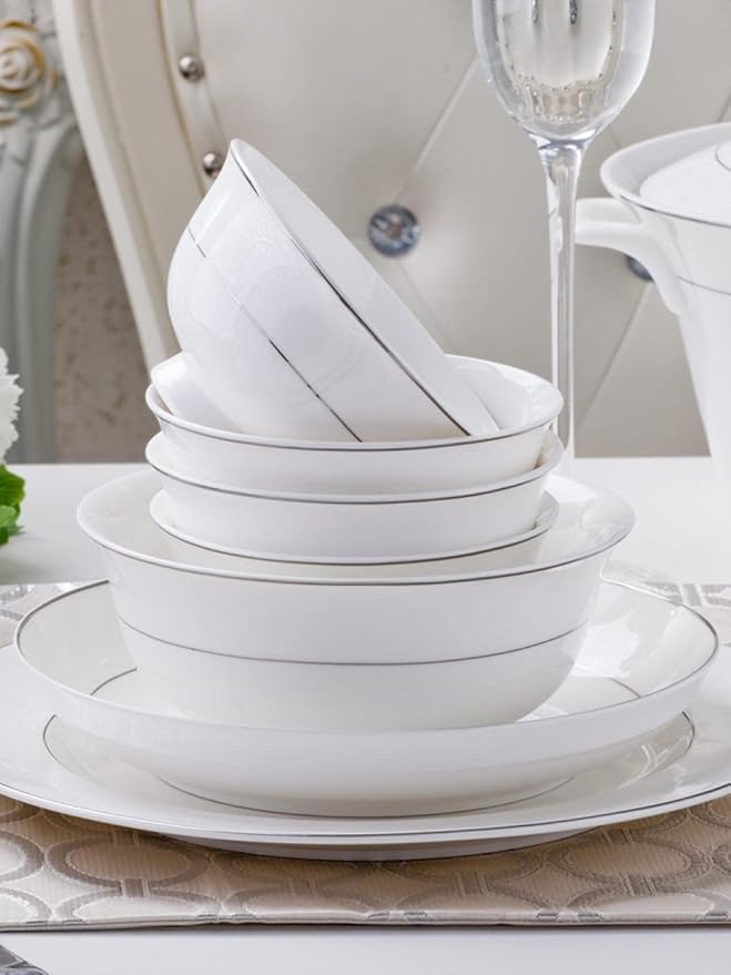 Dinnerware Set Dishes and Plates Sets Kitchen Tableware Ceramic Plates and Dishes Bowls 60pcs Combination Jingdezhen Ceramic-White