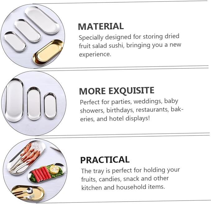Garneck 2pcs Dessert Serving Tray Jewelry Tray Stackable Stainless Steel Storage Plate Home Restaurant Tableware
