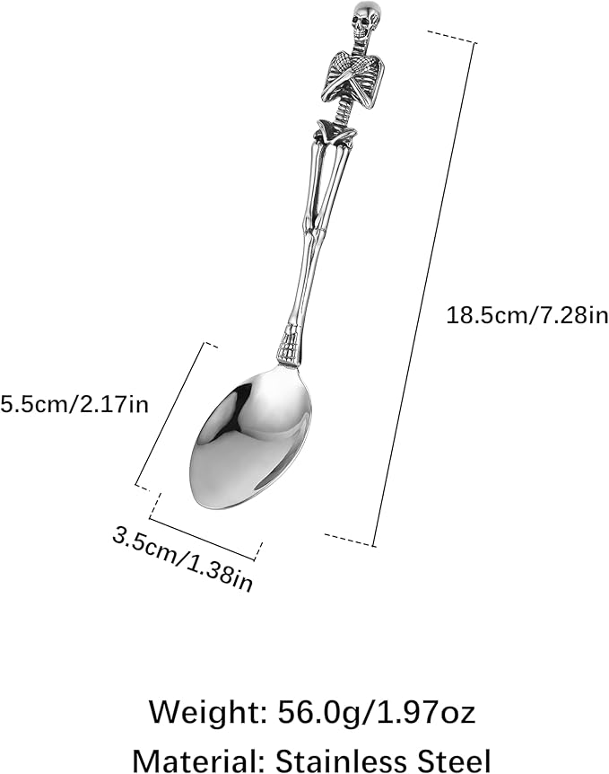 HZMAN Dinner Spoon Stainless Steel Flatware Spoon Gothic Skull Tableware for Home Kitchen Restaurant Halloween Easter Decoration