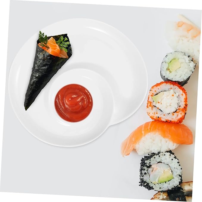 Mobestech Divided Ceramic Plate with Sauce Compartment Elegant Appetizer Serving Tray for Dumplings Sushi and Snacks Home and Restaurant Use