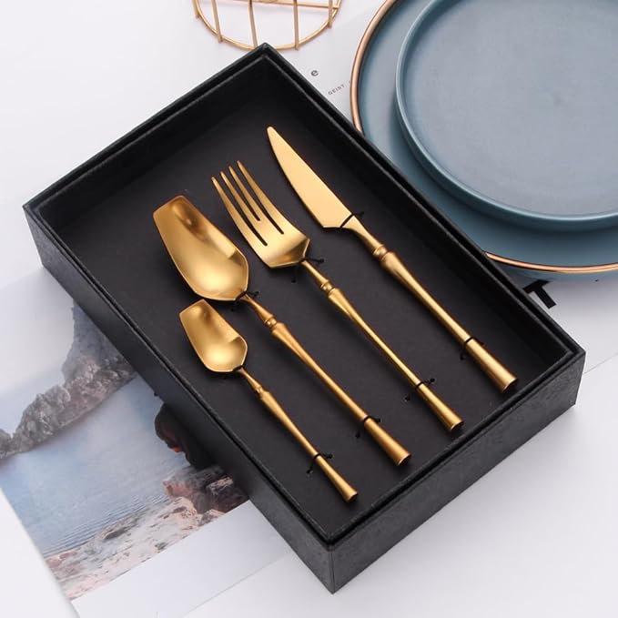 Stainless Steel Flatware serving set,Home Kitchen Eating Tableware Set,Dishwasher Safe,For Home Kitchen Restaurant Hote 4Pcs Household Small Waist Knife, Fork And Spoon Hotel Knife And Fork Supplies 3