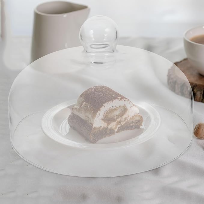 Housoutil Glass Cake Dome Cover, 10 Inch Clear Round Cake Cover, Glass Dessert Dome Lid for Kitchen, Birthday, Weddings, Party, Appetizer Dessert & Cheese Serving Platter