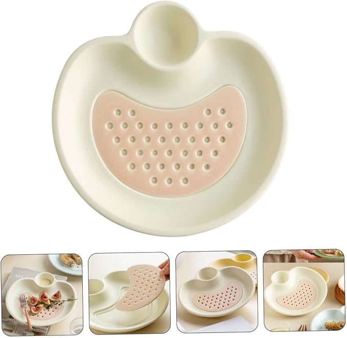 GLEAVI Ceramic Drain Tray Dipping Sauce Plate Sushi Plates and Soy Sauce Bowls Food Serving Tray