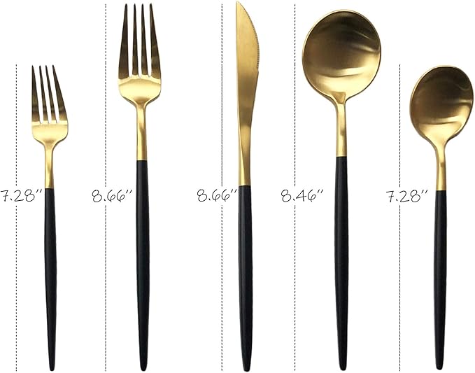 Matte Silverware Set, 10-Piece 18/10 Stainless Steel Satin Finish Flatware Set Service for 2, Kitchen Utensil Set, Tableware Cutlery Set for Home Restaurant (Black Handle Silver, 10-Piece)