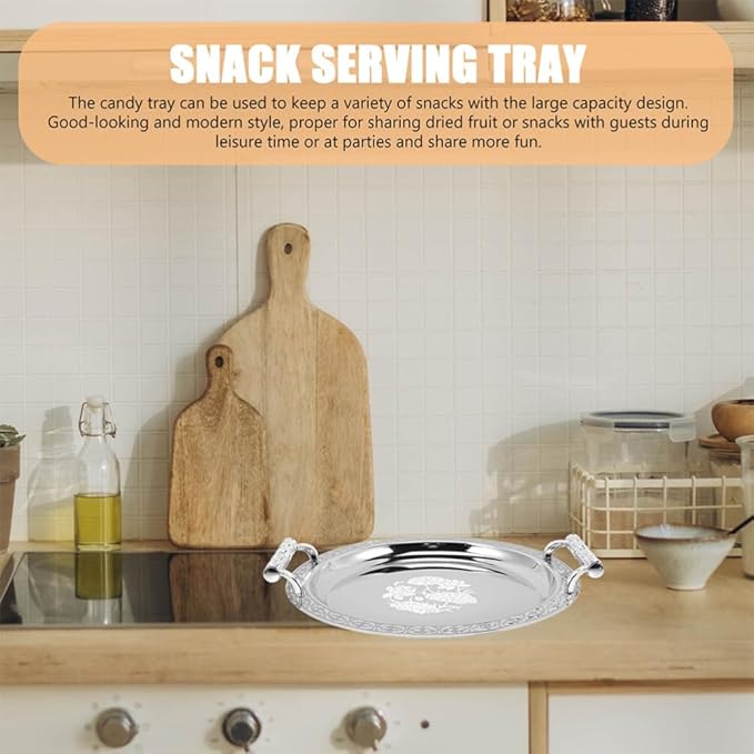 Zerodeko European Style Round Pattern Serving Tray 13.18 Inch Fruit Plate Snack Holder for Home Kitchen Dining Entertaining