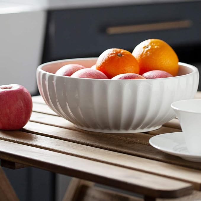 DOWAN 9.8'' Serving Bowls, 86 oz Large Salad Bowl, Ceramic Serving Dishes, Set of 2, Pumpkin Shape for Christmas, Entertaining, Party, Kitchen, Dinner, Banquet, Housewarming Gift, Soft White