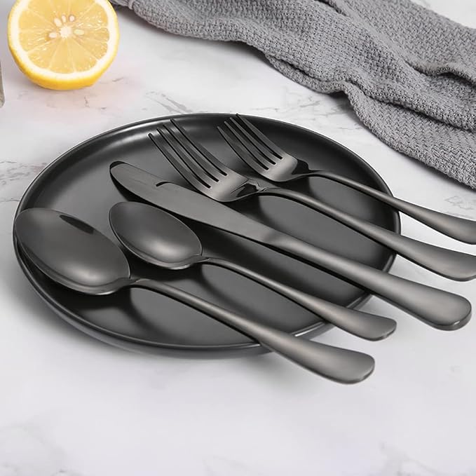 Black Silverware Set 40 Piece for 8, Stainless Steel Flatware Cutlery Set with Forks and Spoons, Kitchen Utensils Set, Dishwasher Safe