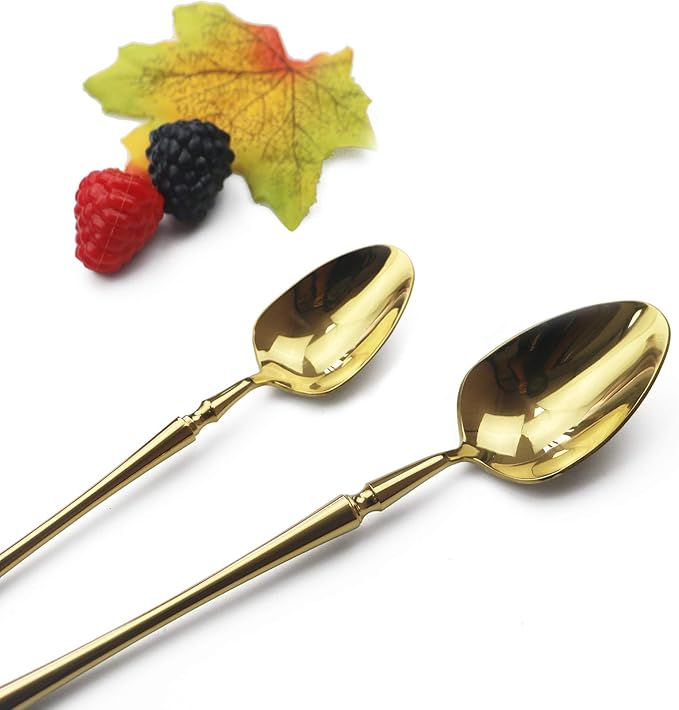 Gugrida Gold Silverware Set, 5-Piece 18/10 Stainless Steel Flatware Cutlery Set for 1,Mirror Finish Knives Forks Spoons, Ideal for Wedding Festival Party Home Kitchen, Dishwasher Safe