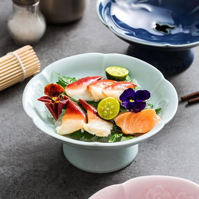 Dinner Plates Set Sashimi Plate Dry Ice Plate Japanese Creative Tableware Display Plate Ceramic Japanese Food Presentation Fish Plate Kitchen Salad Bowl(A)