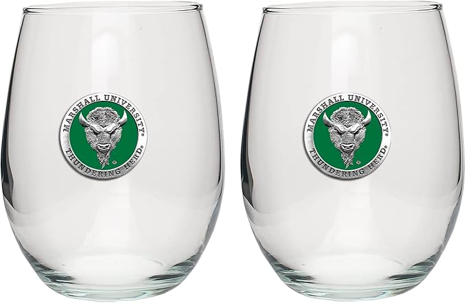 Heritage Pewter Marshall Thundering Herd Stemless Glass Goblets β Set of 2 | 15 OZ Goblet Wine Glasses | Expertly Crafted Pewter Glass