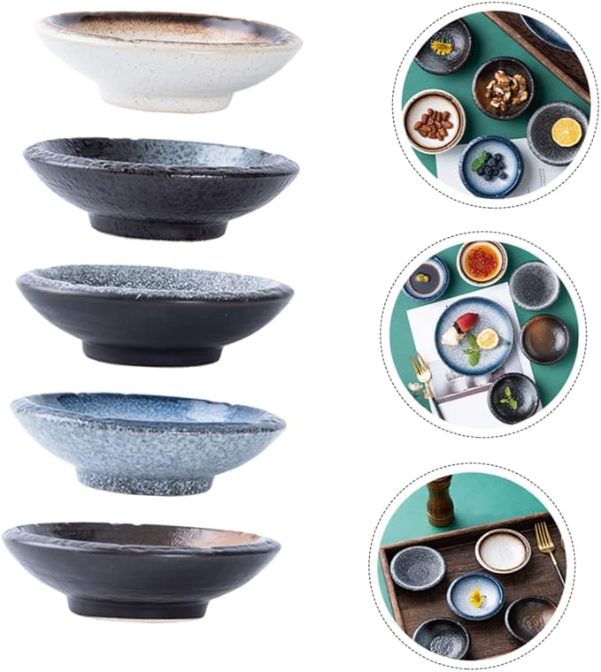 5pcs Ceramic Sauce Dishes for Dipping Seasoning Plate Vinegar Dish Assorted Patterns Decorative Appetizer Plates