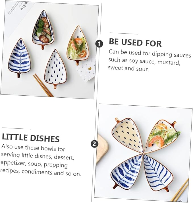 Unomor 3Pcs Ceramic Sauce Dipping Dishes Appetizer Plates for Sauces and Seasonings Random Styles and Easy to Clean for Home Restaurant Catering